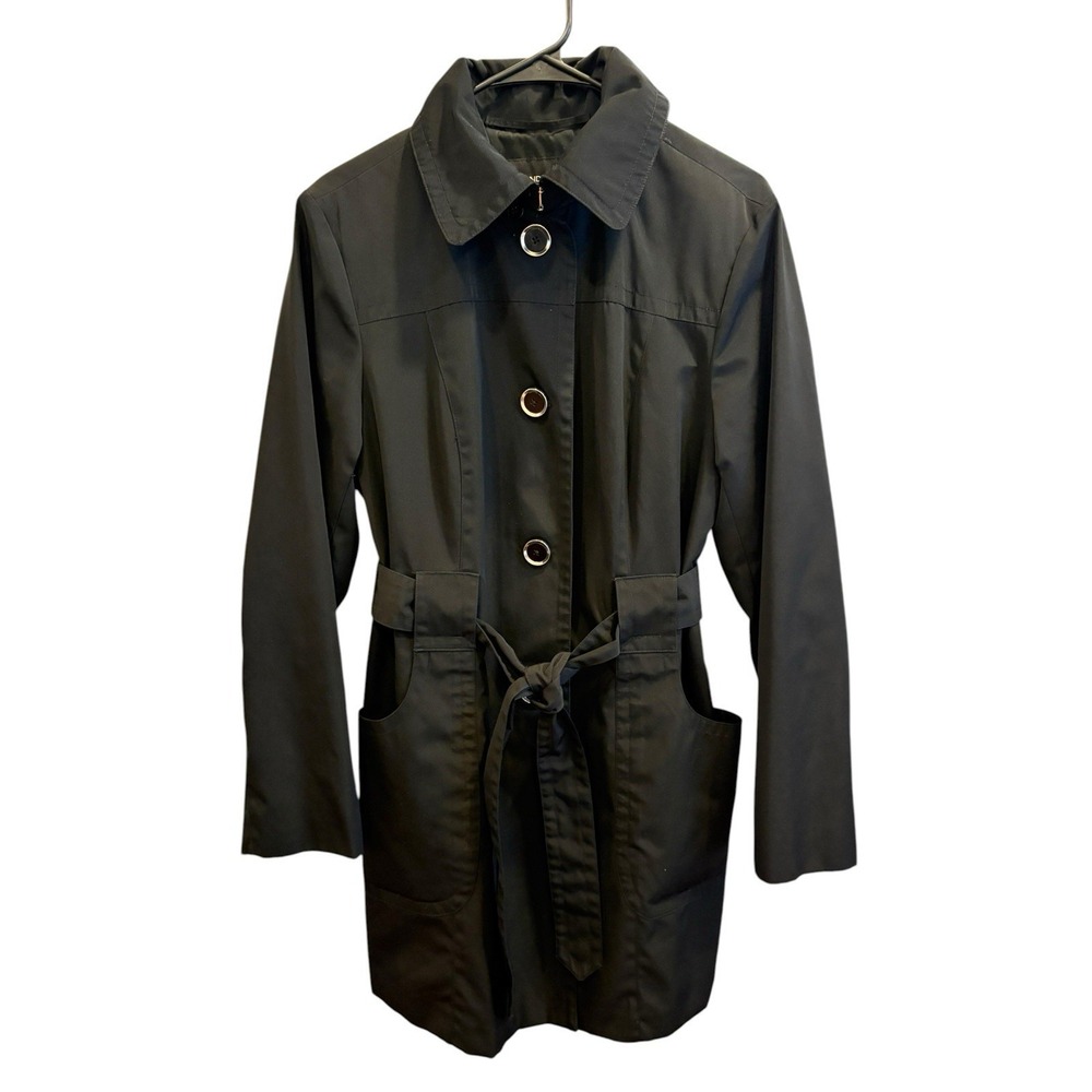 LONDON FOG SHORT BELTED TRENCH BLACK COAT WOMEN Size LG